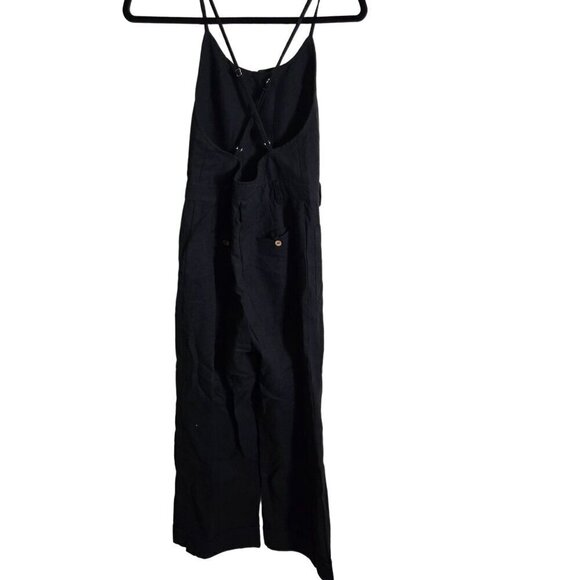 Skylar + Madison Black Wide Leg Spaghetti Strap 100% Linen Jumpsuit Size S - Picture 3 of 10